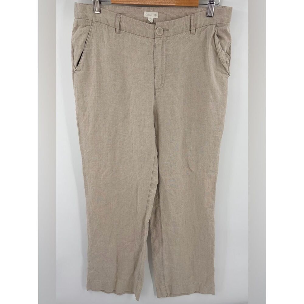Garnett Hill organic linen tan relaxed pocket trouser pant women’s 12 resort